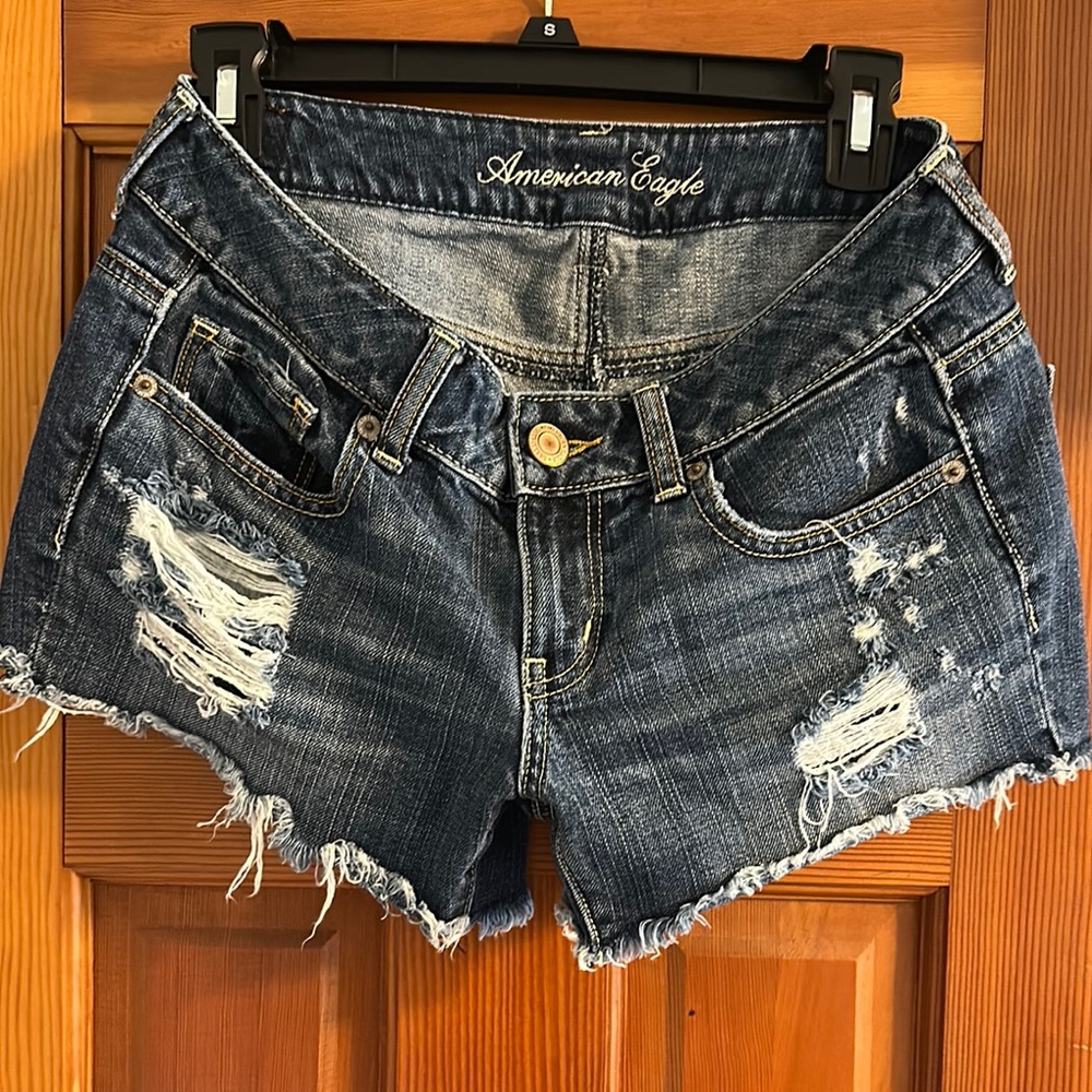 American Eagle Outfitters Blue Distressed Jean Shorts